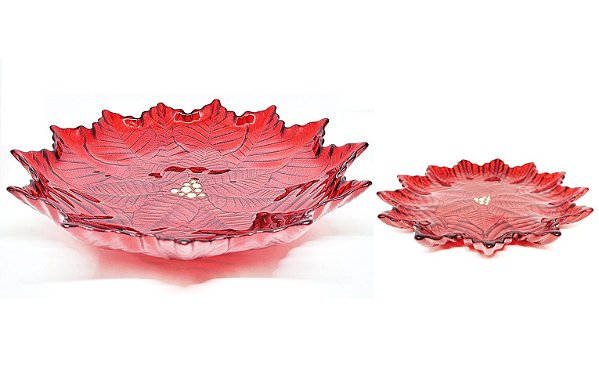 Jogo Travessa Centro de Mesa Vidro Luxo New Pointsettia 2 Peças - Tuut