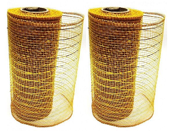 Kit Tela Decoração Natal Fita 15cmx5m Dourada 2 Peças