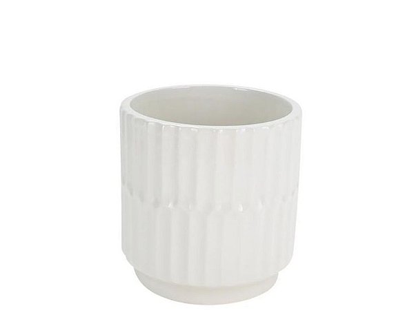Vaso Cachepot Decorativo Cerâmica Dolomita Branco Minimalista Frisado 11,5cm - Tuut