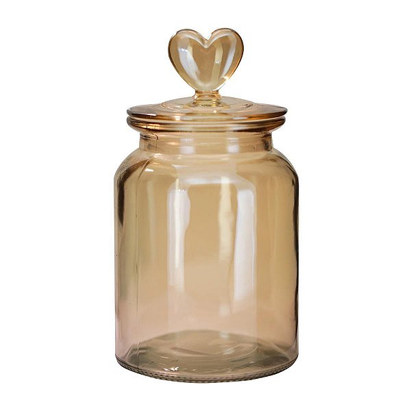 Pote Vidro Hermético Âmbar Decor Afeto Coração 1000ml - Yangzi