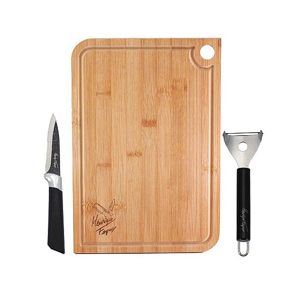 Kit Tábua para Corte Bambu, Descascador e Faca Para Legumes Inox Henrique Fogaça - Tuut