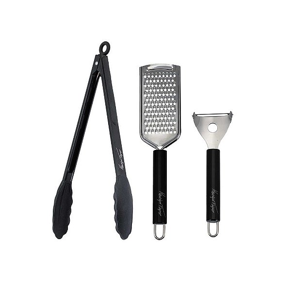Kit Descascador de Legumes, Ralador e Pegador Inox e Silicone Black Henrique Fogaça - Tuut