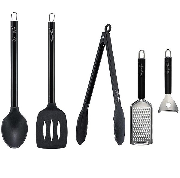 Jogo Utensílios Inox e Silicone Black Premium Henrique Fogaça 5 Peças - Tuut
