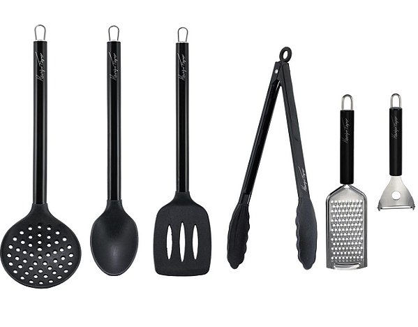 Jogo Utensílios Inox e Silicone Black Premium Henrique Fogaça 6 Peças - Tuut