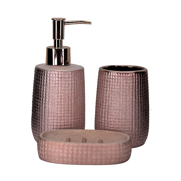 Jogo para Banheiro Porcelana Rosê Brilho Design 3 Peças - Tuut