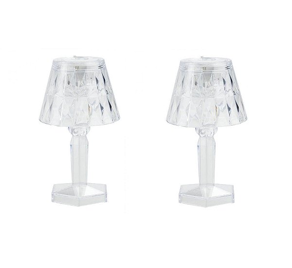 Jogo Mini Luminária Abajur Led Acrílico Diamante 12cm 2 Unidades