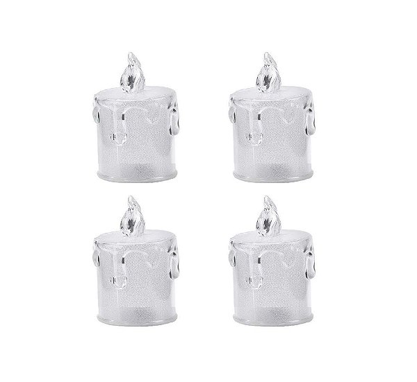 Jogo 4 Mini Velas Eletrônica Transparente LED Branco Quente 6cm