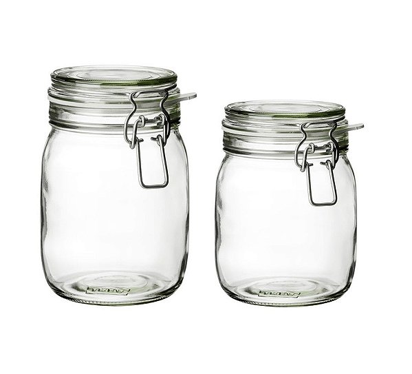 Jogo 2 Potes Vidro Vedação Hermética Silicone e Trava Inox Premium 830ml e 1 Litro - Yangzi
