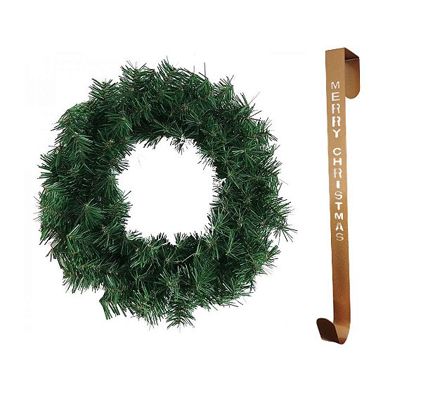 Jogo Guirlanda Verde Fosco 40cm 100 Galhos Com Suporte Metal Rosê Gold Merry Christmas