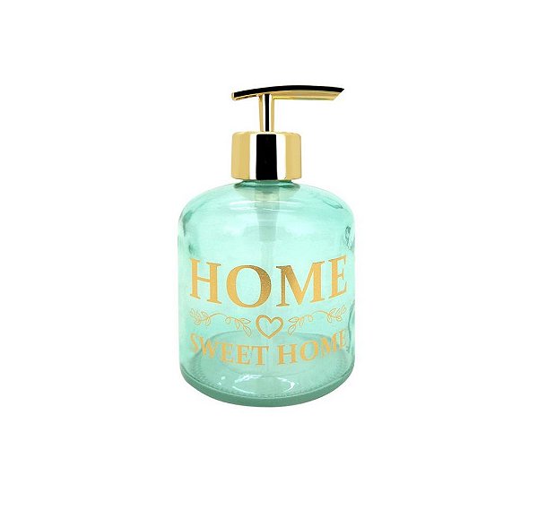 Porta Sabonete Líquido Vidro Sweet Home Verde e Dourado 350ml - Yazi