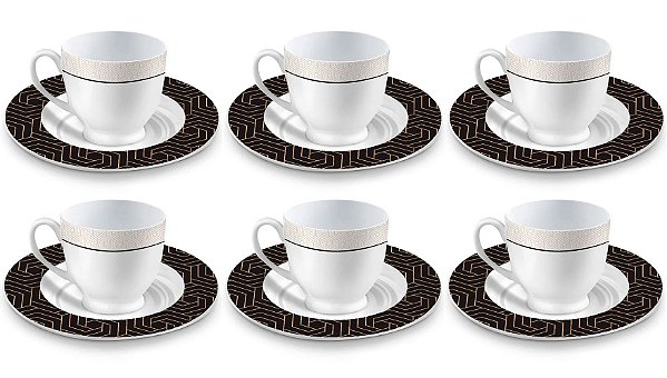 Jogo de Xícara Para Chá Porcelana Ágata 170ml com Pires 170ml - Up
