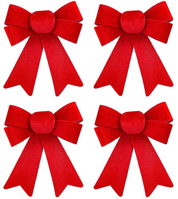 Jogo Laço Natal Veludo Vermelho Grande 17cm 4 Unidades - Magizi