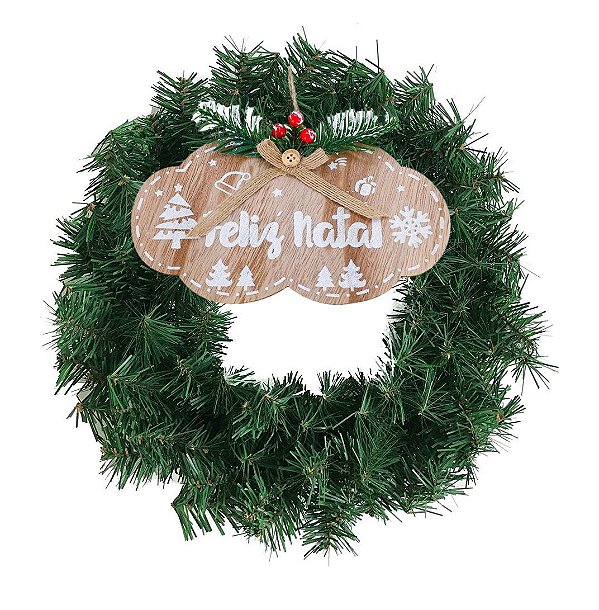 Guirlanda Rústica Festão Verde 25cm Placa Madeira Decorada Feliz Natal - Magizi