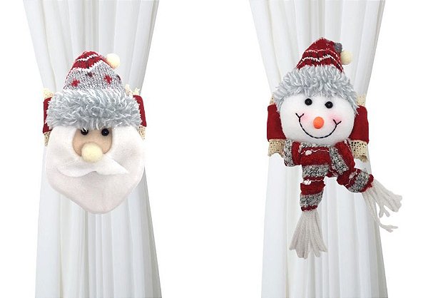 Jogo Prendedor Cortina Natal Papai Noel e Boneco  Neve 20cm