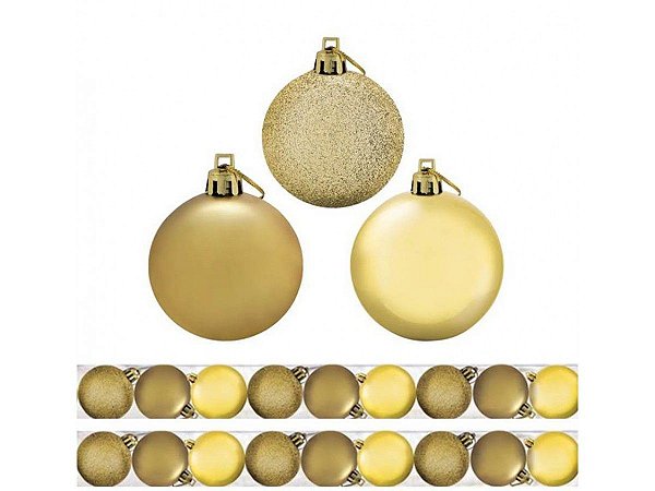 Kit 18 Bolas De Natal Mista Dourada 6cm - Riomaster