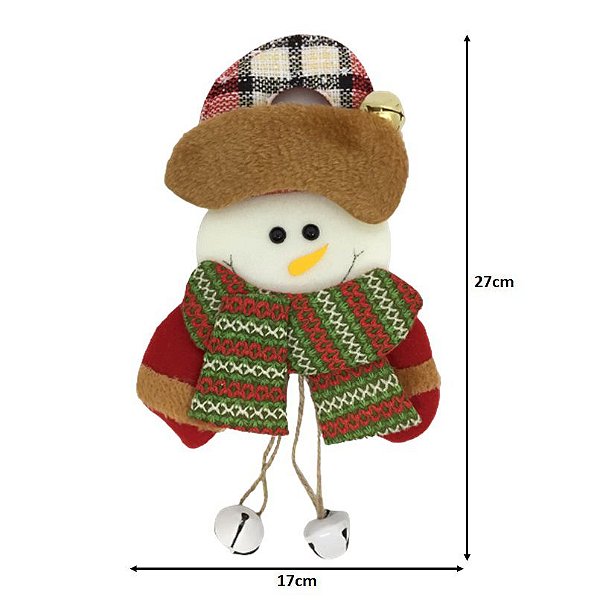 Decora Maçaneta Pelúcia Guizo Papai Noel e Boneco Neve 27cm