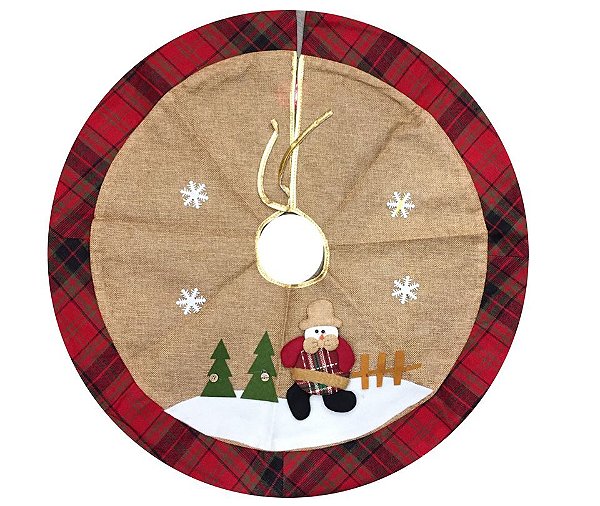 Saia Árvore Natal Rústica Luxo Bege Xadrez Boneco Neve 70cm