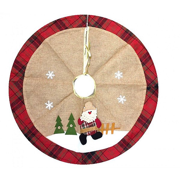 Saia Árvore Natal Rústica Luxo Bege Xadrez Papai Noel 70cm