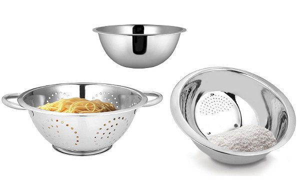 Jogo de Cozinha Aço Inox Prime 3 Peças Escorredor de Arroz, Escorredor de Macarrão e Bowl - Yangzi