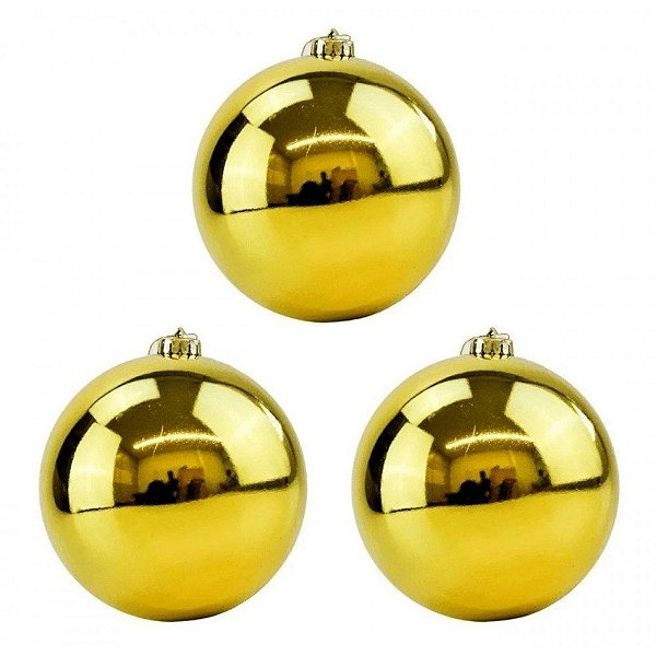 Kit Bola Natal Dourado Lisa Grande 12cm 3 Peças - Magizi