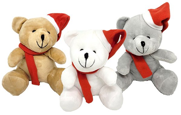 Kit 3 Ursos Pelúcia Natal Gorro e Cachecol Vermelho Grande 25cm - Master Christmas