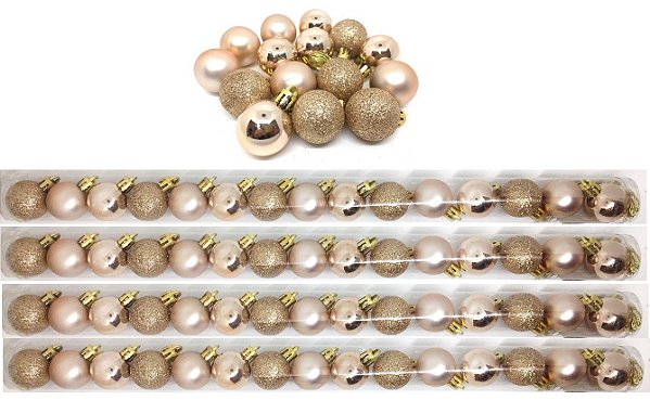 Kit 60 Bolas Natal Mista Glitter, Fosca, Lisa Champagne Mini 4cm - Master Christmas