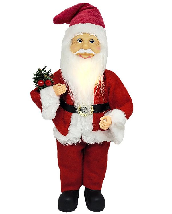 Papai Noel Luxo Barba Iluminada Led 40cm Vermelho Premium - Magizi