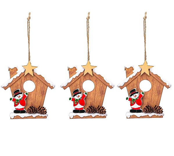 Kit 3 Enfeites Silhueta Natalina Casa Resina Decorada Boneco de Neve 10cm - Magizi