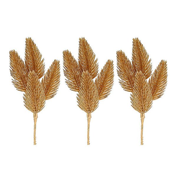 Jogo 3 Galhos Pick Pinheiro Natal Dourado 14cm - Magizi