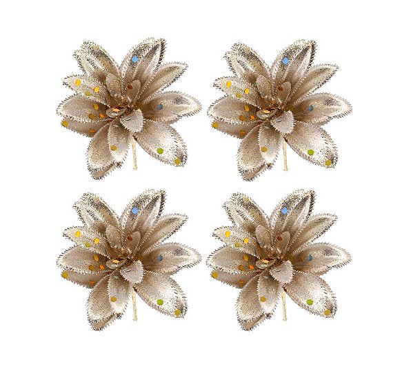 Kit Galho Arranjo Flor Natal Gliter Champanhe 8cm 4 Un