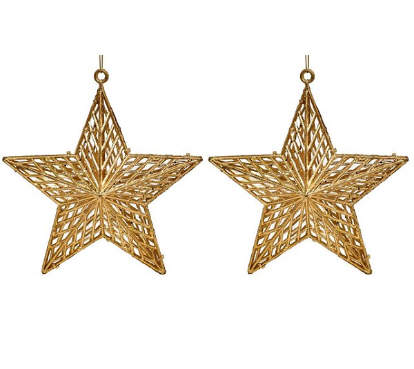 Kit 2 Estrelas Vazadas Dourado Metalizado Fosco 17x19cm - Magizi
