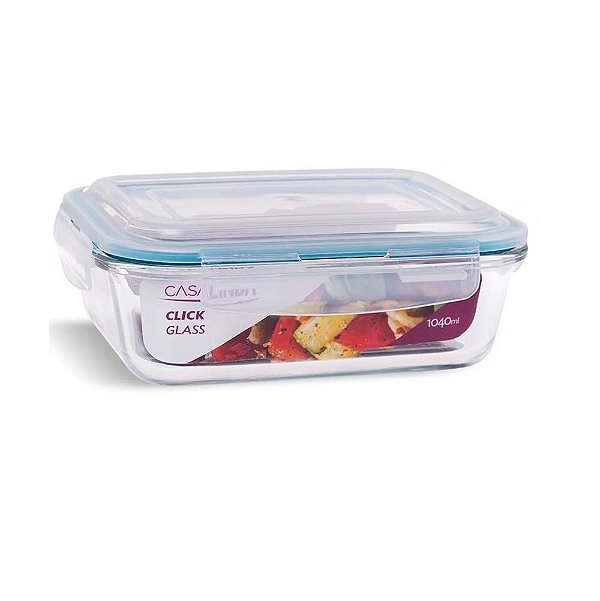 Pote Vidro Retangular Tampa Hermética com Travas 1040ml - Quality House