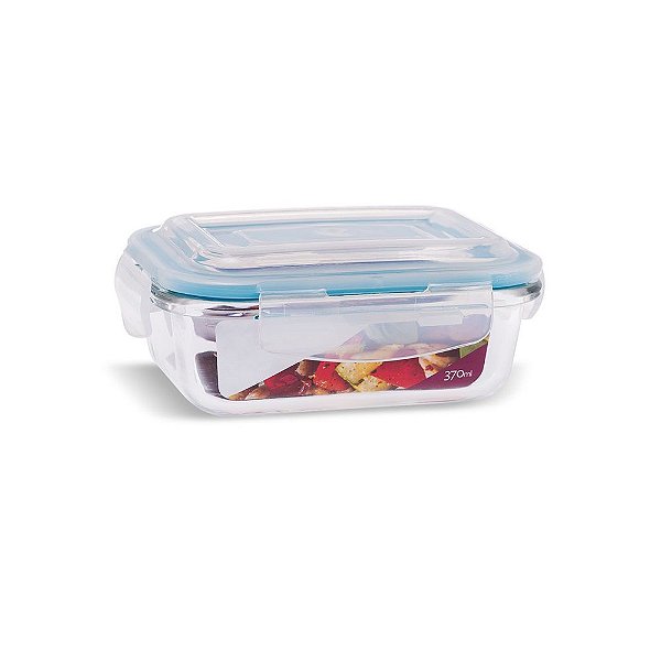 Pote Vidro Retangular Tampa Hermética com Travas 370ml - Quality House