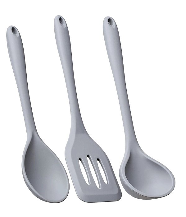 Jogo Utensílios de Cozinha Colher, Espátula e Concha Silicone Cinza - Quality House