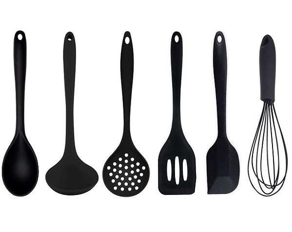 Jogo Utensílios de Cozinha Colheres Silicone Preto Black 6 Peças - Quality House