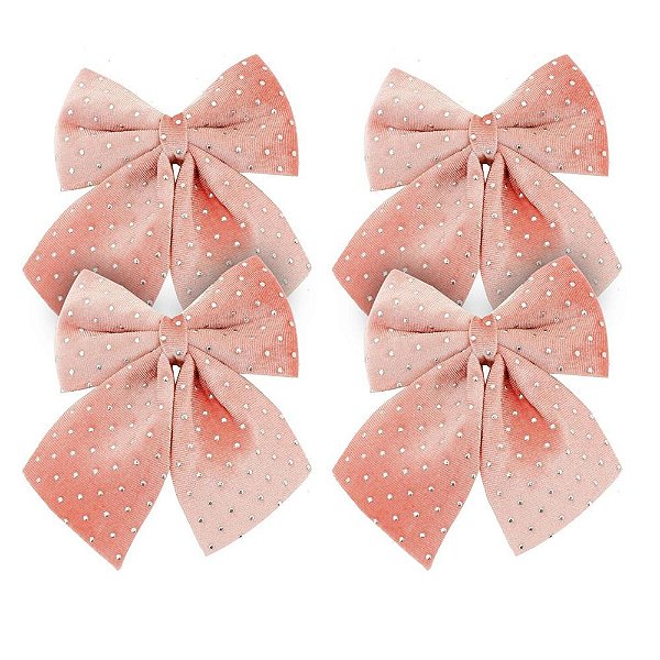 Kit 4 Laços Veludo Rosê Decorados Bolinhas Prata Natal 12x13cm - Magizi
