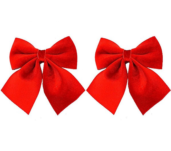Kit 2 Laços Decorativos Veludo Vermelho Natal Grande 20x24cm - Magizi