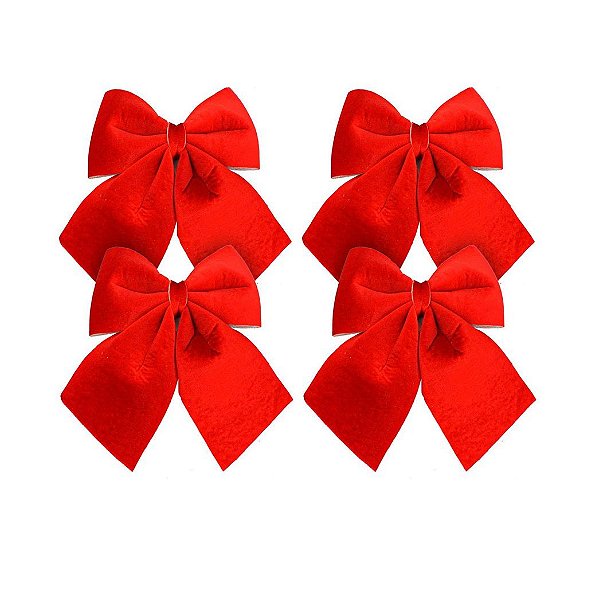 Kit 4 Laços Decorativos Veludo Vermelho Natal 12x13cm - Magizi