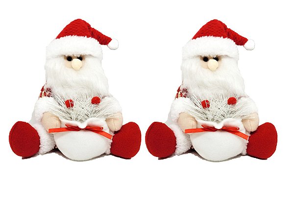 Kit Papai Noel Pelúcia Sentado Vermelho e Branco 20cm 2 Unidades - Master Christmas