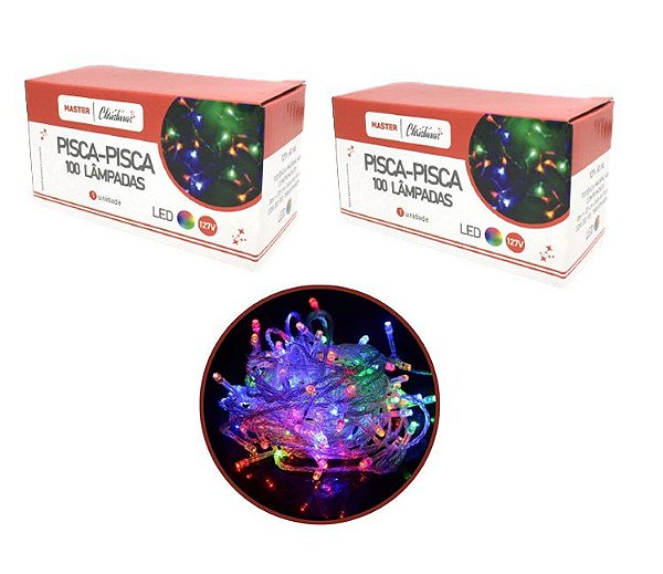Kit 2 Pisca Pisca 100 Lâmpadas LED Colorido 8 Funções 127V