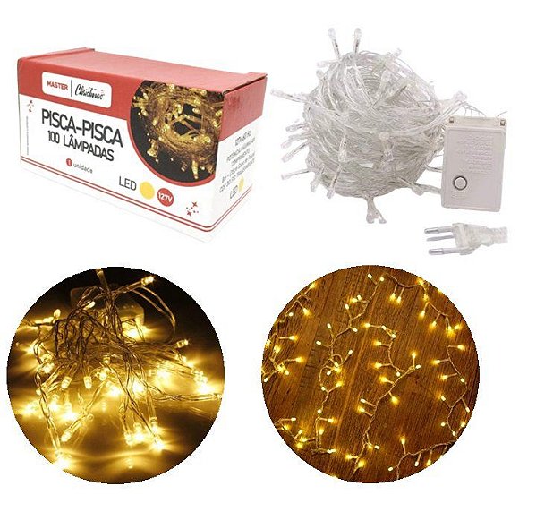Pisca Pisca 100 Lâmpadas LED Branco Quente 8 Funções 127V