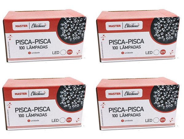 Jogo 4 Pisca Pisca 100 Lâmpadas LED Branco 8 Funções 127V