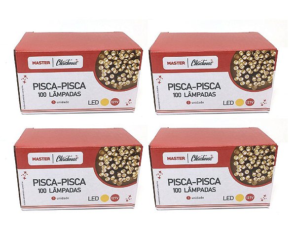 Jogo 4 Pisca Pisca 100 Lâmpadas LED Branco  8 Funções 127V