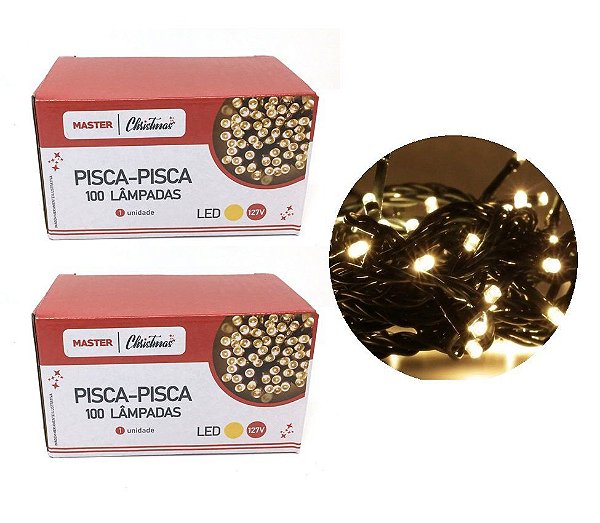 Jogo 2 Pisca Pisca 100 Lâmpadas LED Branco  8 Funções 127V