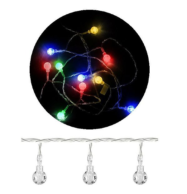 Cordão Mini Bolas Led Colorido 10 Lâmpadas 2,30 Metros À