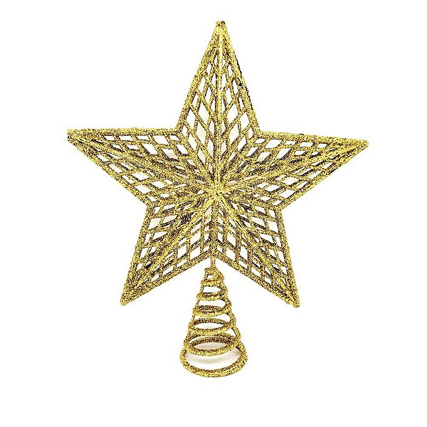 Ponteira Estrela Vazada Glitter Dourado Luxo Base Espiral 20cm - Master Christmas