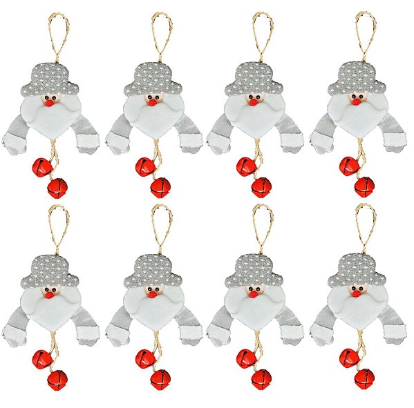 Kit 8 Pelúcias Pendente Guizo Papai Noel Cinza Prime 17cm - Master Christmas