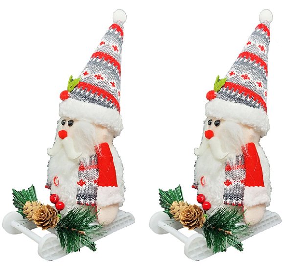 Jogo Papai Noel Pelúcia Tricô no Trenó Decorado Pinhas 25cm 2 Unidades - Master Christmas