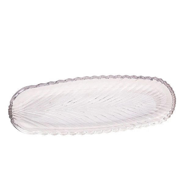 Travessa Decorativa Prato Cristal Leaf 39cmx14cm - Lyor