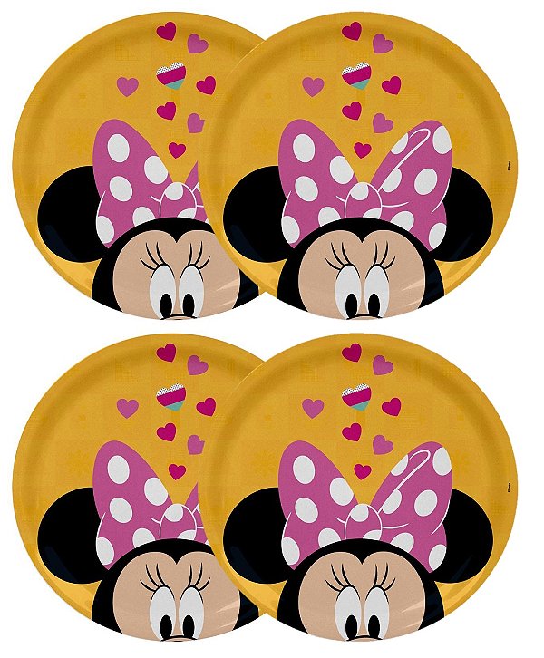 Jogo 4 Pratos Rasos Melamina Refeição Infantil Minnie Disney 20cm - Tuut